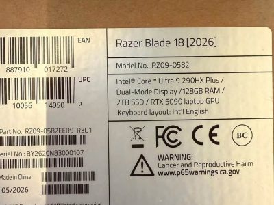 Razer Blade 18 2026 RTX 5090, Intel Core Ultra 9 290HX, Dual-Mode Display, 2TB SSD